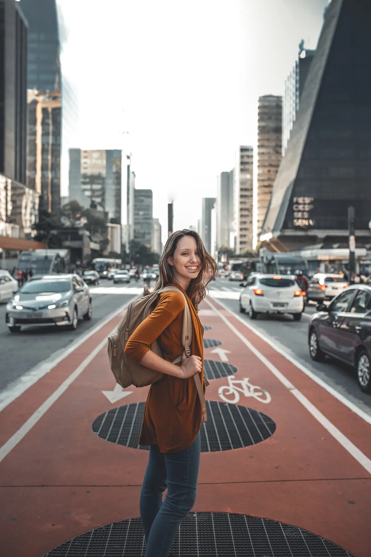 Female employee walking to commuter shuttle