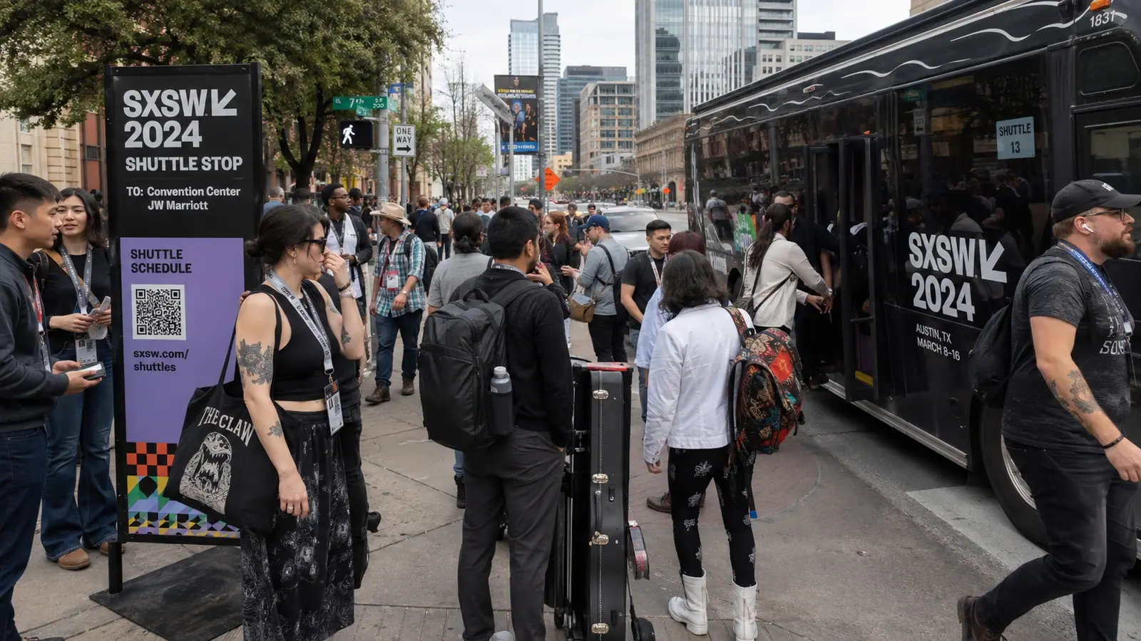 Downtown Austin during SXSW: attendees, artists, and VIPs moving between venues 18 hours a day.