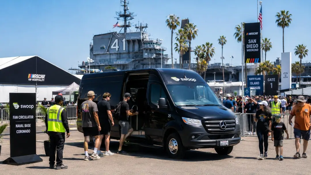 Circulator vehicles ran continuously across the Naval Base Coronado event footprint.