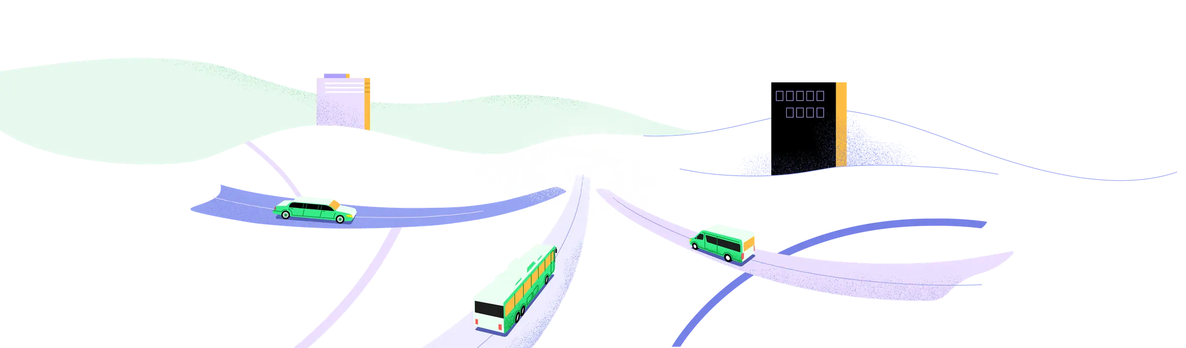 Illustration of Swoop shuttles on a winding road