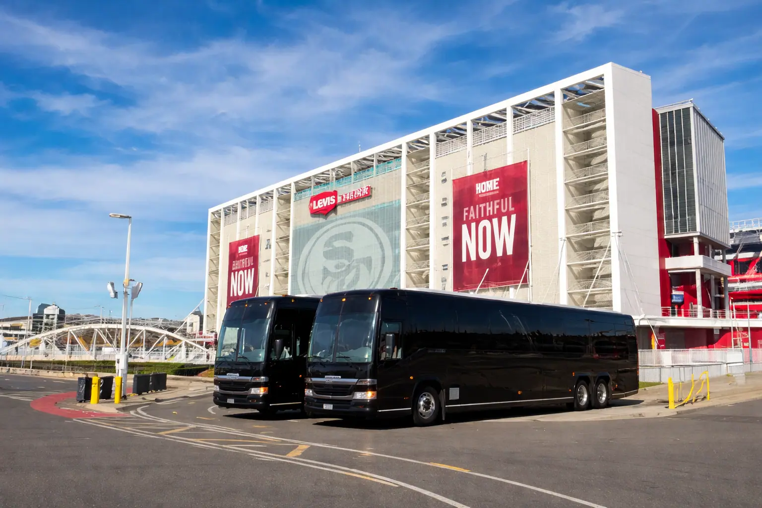 Charter buses parked at Levi's Stadium